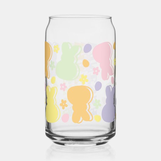 Kleurrijk Bunny Patroon met Retro Naam Accent Blikvorm Glas (Achterkant)