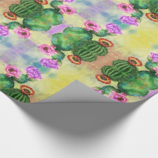 Kleurrijk Cactus Flowers Wrapping Paper - Schilder Cadeaupapier (Hoek)