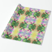 Kleurrijk Cactus Flowers Wrapping Paper - Schilder Cadeaupapier (Uitgerold)