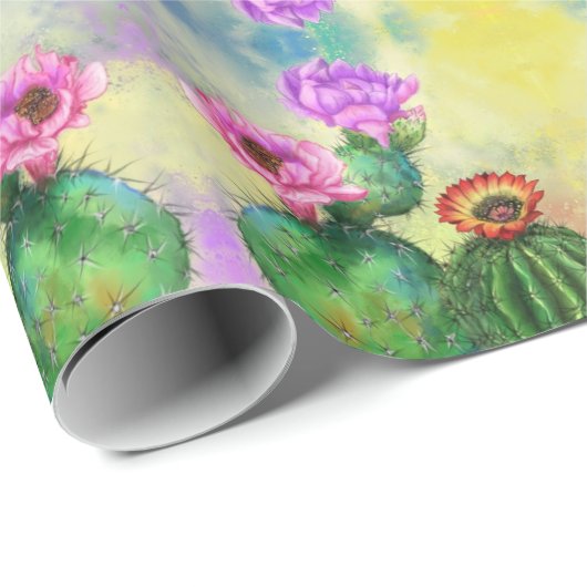 Kleurrijk Cactus Flowers Wrapping Paper - Schilder Cadeaupapier (Rol Hoek)
