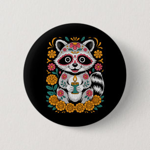 Kleurrijk Calavera Wasbeerontwerp voor Día De Los Ronde Button 5,7 Cm