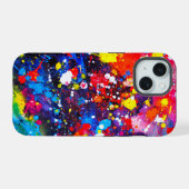 Kleurrijk canvas met verfspatten kunst iPhone 15 case (Achterkant horizontaal)