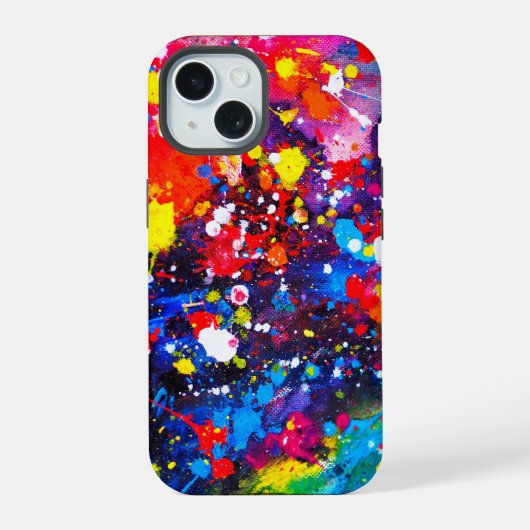 Kleurrijk canvas met verfspatten kunst iPhone 15 case (Achterkant)