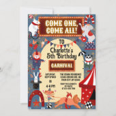Kleurrijk Carnaval Circus Gloeiend Verjaardagsfees Kaart (Voorkant)