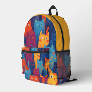 Kleurrijk Cartoon Kat Patroon Cute Whimsical Kat Bedrukte Rugzak