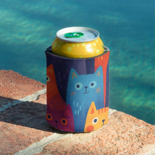 Kleurrijk Cartoon Kat Patroon   Cute Whimsical Kat Blikjeskoeler