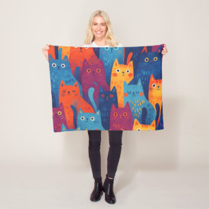 Kleurrijk Cartoon Kat Patroon   Schattige Whimsica Fleece Deken