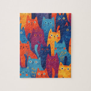 Kleurrijk Cartoon Kat Patroon Schattige Whimsica Legpuzzel