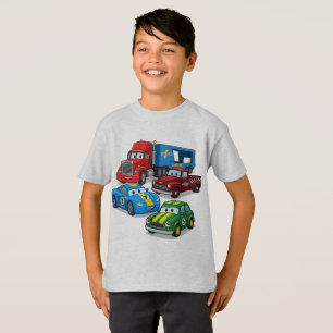 Kleurrijk Cartoon vrachtwagens en auto's T-shirt v
