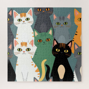 Kleurrijk Cartoonkat Menigtepatroon Legpuzzel