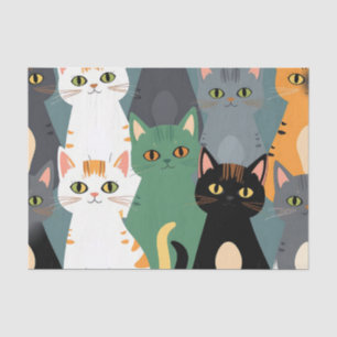 Kleurrijk Cartoonkatten Menigtepatroon Tissuepapier