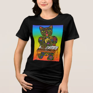 Kleurrijk Cat Keyboard T-shirt – Kunst van Carole
