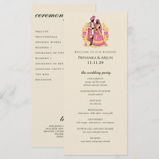 Kleurrijk ceremonieprogramma voor een Indisch kopp (Voorkant / Achterkant)