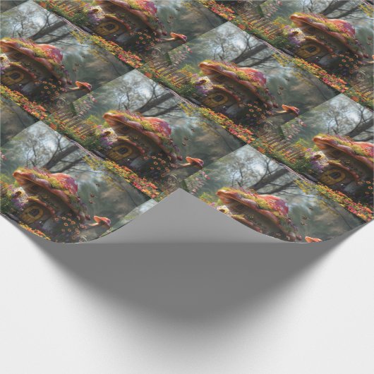  kleurrijk champignonhuis cadeaupapier (Hoek)