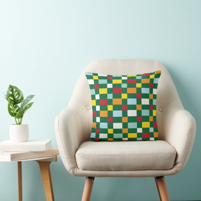 Kleurrijk Checkerboard Patroon Kussen (Stoel)