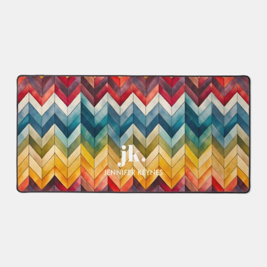 kleurrijk Chevron Monogram Bureaumat (Voorkant)