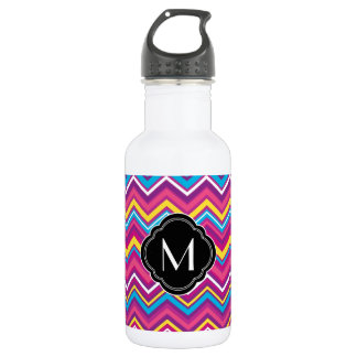 Kleurrijk chevron-patroon en -monogram waterfles
