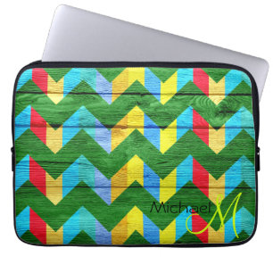 Kleurrijk Chevron Patroon Houten #10 Laptop Sleeve