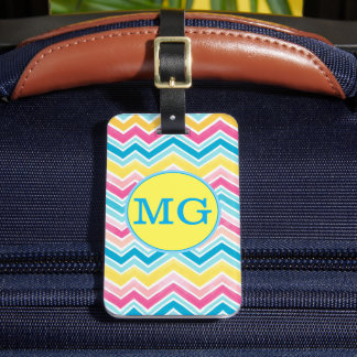 Kleurrijk Chevron Patroon met Monogram Bagagelabel