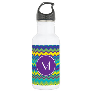 kleurrijk Chevron-patroon met monogram Waterfles