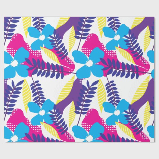 Kleurrijk Chic Floral & Dot Patroon met bladeren Cadeaupapier (Vlak)
