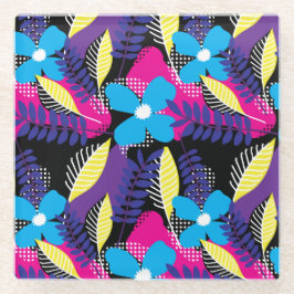 Kleurrijk Chic Floral & Dot Patroon met bladeren Glazen Onderzetter