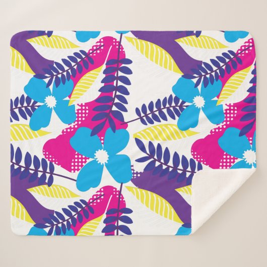 Kleurrijk Chic Floral & Dot Patroon met bladeren Sherpa Deken (Voorkant (horizontaal))