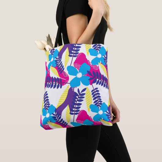 Kleurrijk Chic Floral & Dot Patroon met bladeren Tote Bag (Dichtbij)
