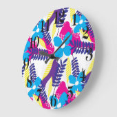 Kleurrijk Chic Floral & Dot Pattern met bladeren Grote Klok (Hoek)