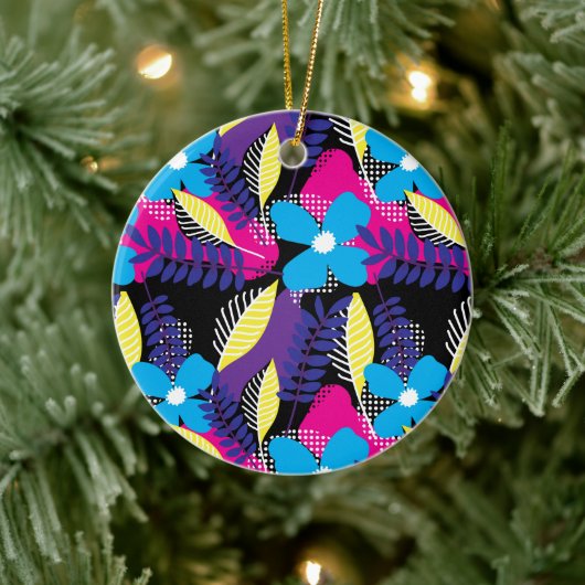 Kleurrijk Chic Floral & Dot Pattern met Leaves Cer Keramisch Ornament (Boom)