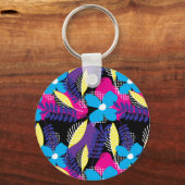 Kleurrijk Chic Floral & Dot Pattern met Leaves Key Sleutelhanger (Voorkant)