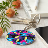 Kleurrijk Chic Floral & Dot Pattern met Leaves Key Sleutelhanger (Zijkant)