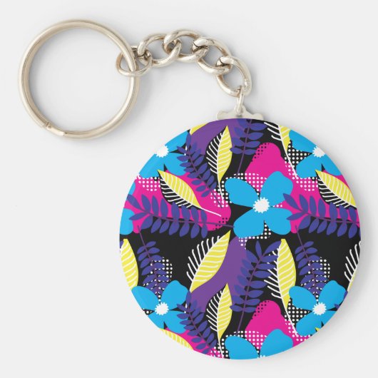 Kleurrijk Chic Floral & Dot Pattern met Leaves Key Sleutelhanger (Voorkant)