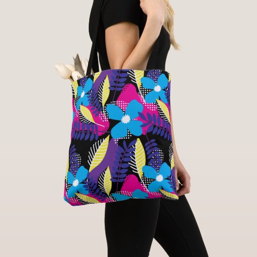 Kleurrijk Chic Floral & Dot Pattern met Leaves Tot Tote Bag (Dichtbij)