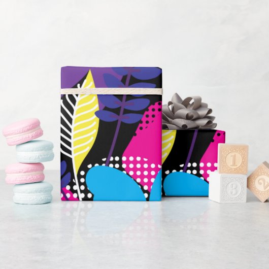 Kleurrijk Chic Floral & Dot Pattern met Leaves Wra Cadeaupapier (Baby Shower)