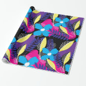 Kleurrijk Chic Floral & Dot Pattern met Leaves Wra Cadeaupapier (Uitgerold)
