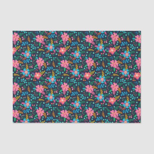 Kleurrijk Chic Roze Blauwe Wilde Bloem Bloemmotief Tissuepapier (Voorkant)