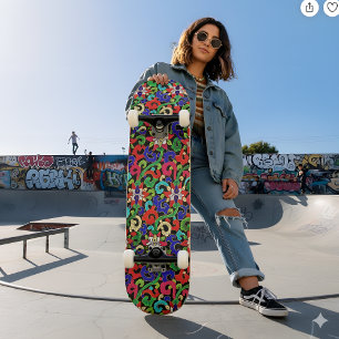 Kleurrijk Chinees Bloemendessin Skateboard