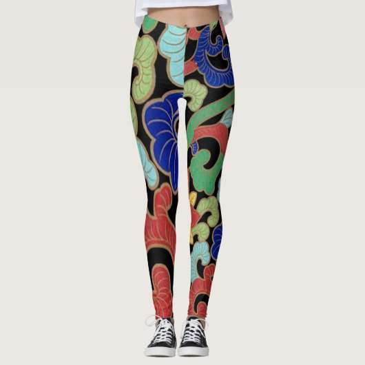 Kleurrijk Chinees bloemig Abstract  patroon Leggings (Voorkant)