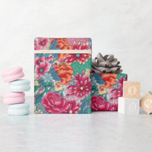 Kleurrijk Chinees Floral Patroon Cadeaupapier