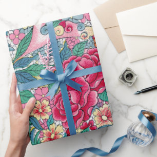 Kleurrijk Chinees Floral Patroon Cadeaupapier
