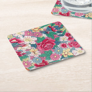Kleurrijk Chinees Floral Patroon Kartonnen Onderzetters
