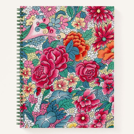 Kleurrijk Chinees Floral Patroon Notitieboek (Voorkant)