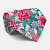 Kleurrijk Chinees Floral Patroon Stropdas (Opgerold)