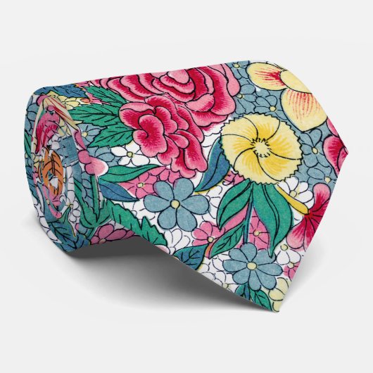 Kleurrijk Chinees Floral Patroon Stropdas (Opgerold)