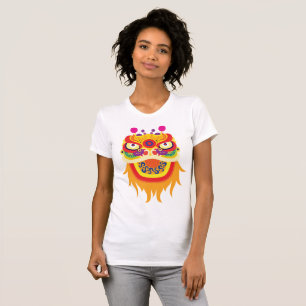 Kleurrijk Chinees Leeuwendans Hoofd T-shirt