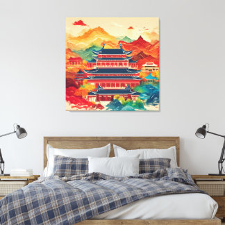 Kleurrijk Chinese tempel AI-kunst  Canvas Afdruk