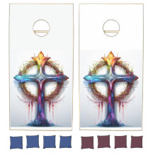 Kleurrijk Christelijk kruis over doornenkroon