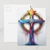 Kleurrijk Christelijk kruis over doornenkroon Briefkaart (Voorkant / Achterkant)