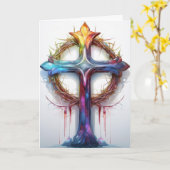 Kleurrijk Christelijk kruis over doornenkroon Kaart (Gele Bloem)